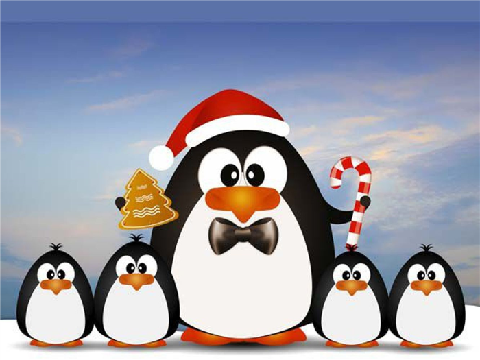 13795 Рождественская открытка для печати семьи пингвинов