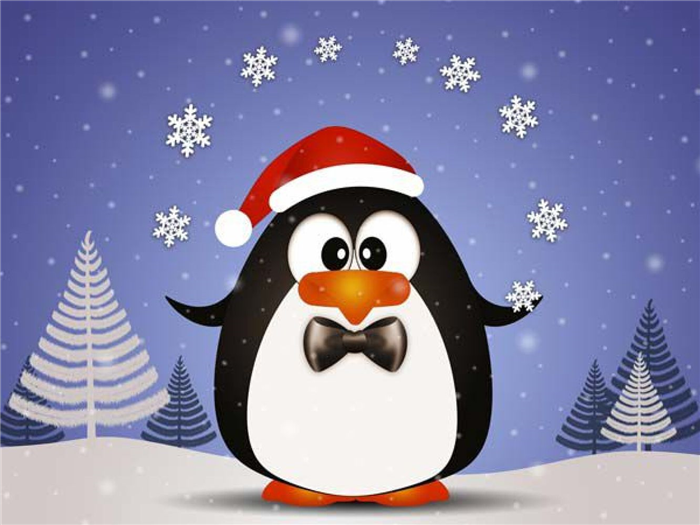 13802 Рождественская открытка для печати рождественского пингвина