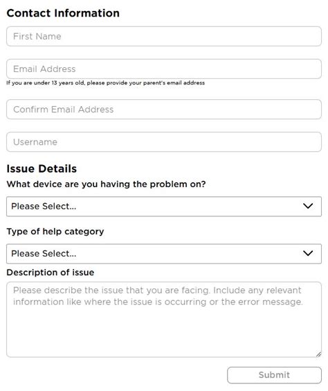 Обращение в службу поддержки Roblox