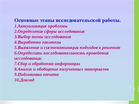 Последовательность работы исследовательского института